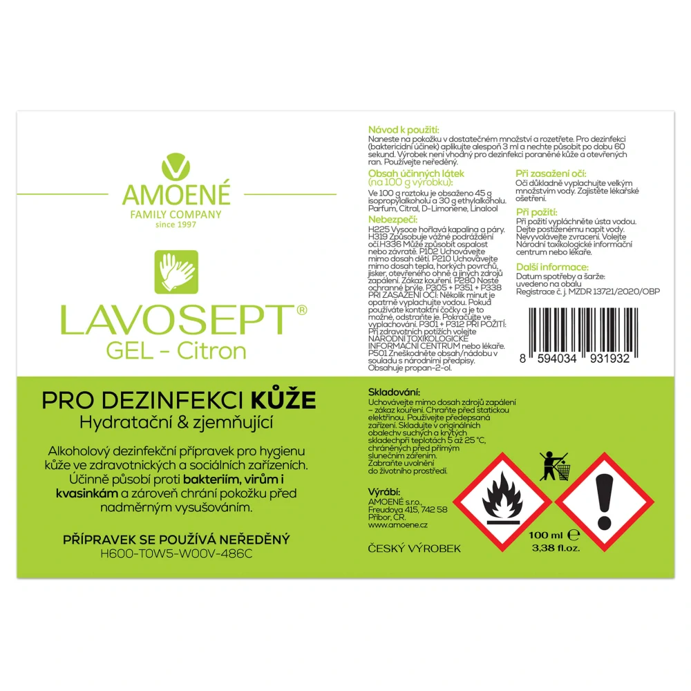 Lavosept® Gel na ruce Citron 100 ml – Hydratační dezinfekce