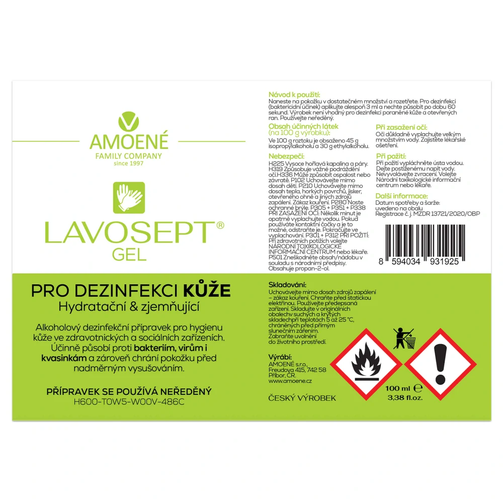 Lavosept® Gel na ruce - bez vůně 100 ml – Hydratační dezinfekce